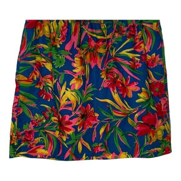 J Crew Women’s Linen Blend Skirt Size 2 Mini Blue Floral Tropical Boho Summer - Picture 7 of 12